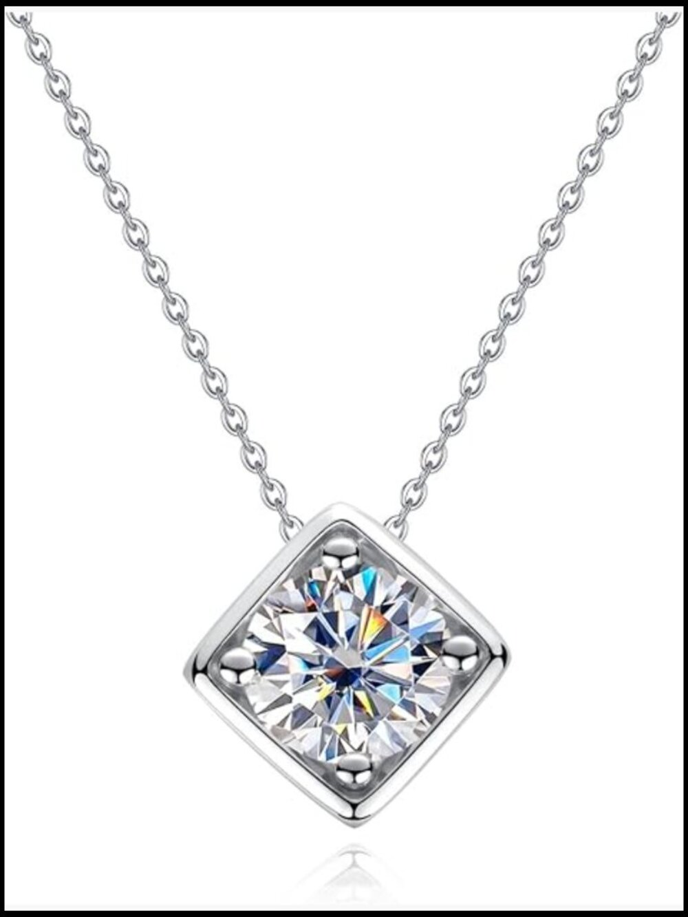 Moissanite Rhombus Pendant Necklace Bezel Set Solitaire 925 Sterling Silver 18K